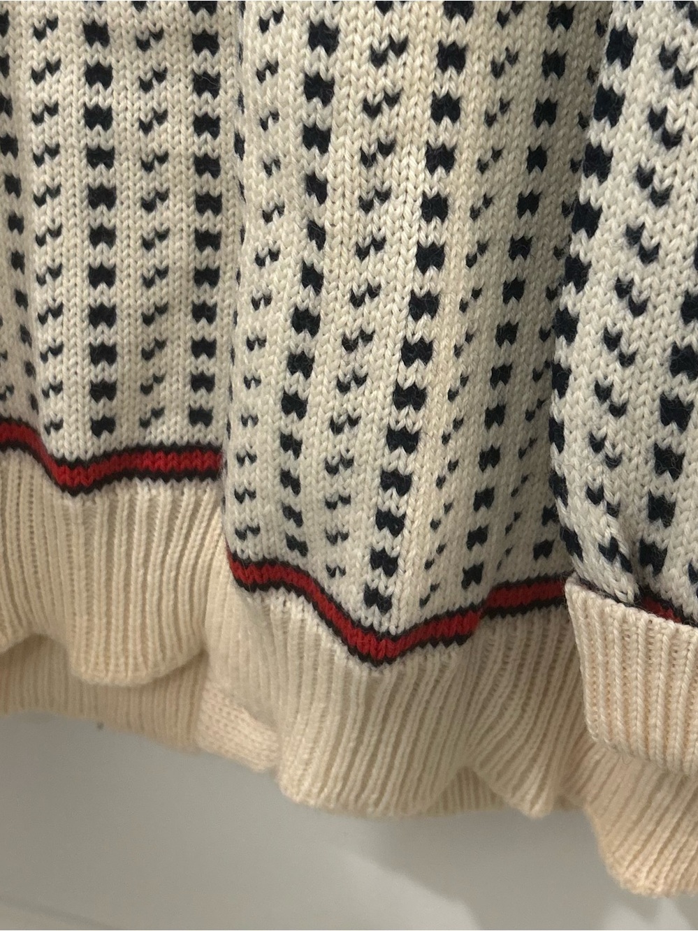 L.L. Bean Ivory Knit Cardigan with Navy Bear Motif and Red Accents - Picture 8 of 8